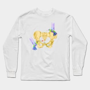 Skeleton pelvis with hummingbirds and flowers in watercolor Long Sleeve T-Shirt